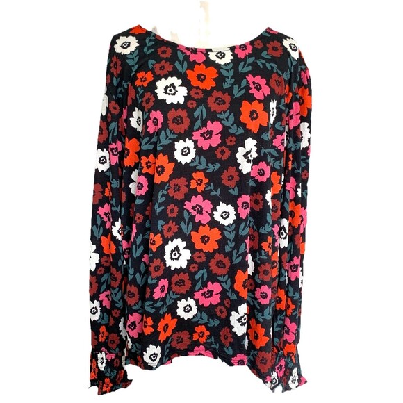 NWT LuLaRoe JOSEY Women's 3XL Black Red Floral Smocked Cuff Top Blouse Cut Out - Picture 1 of 7
